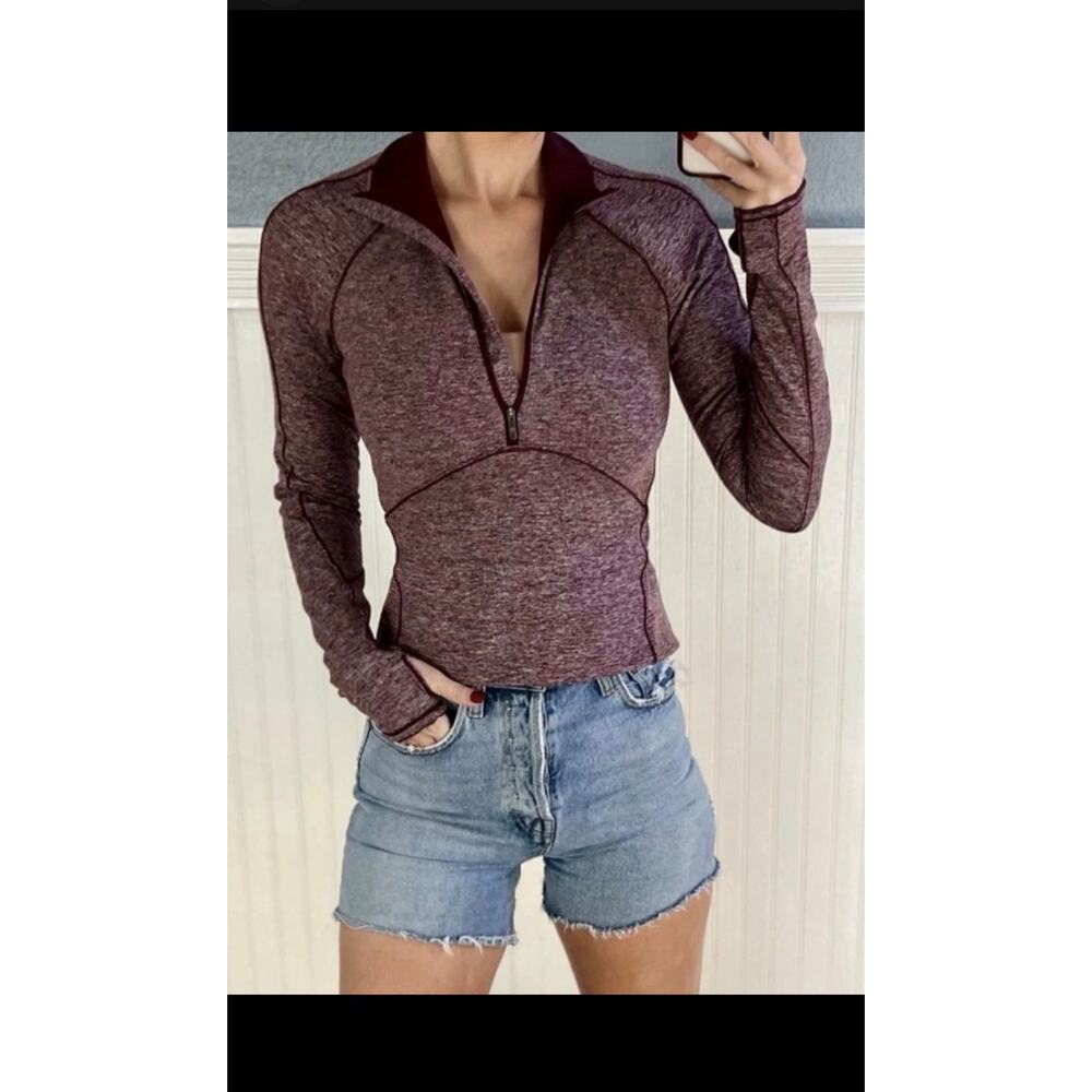Lululemon Women Always Alert 1/2 Zip Heathered Garnet Pullover Jacket Sz‎ 8 gym